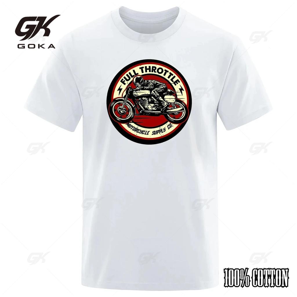 Full Throttle Cafe Racer Рокабилли Байкерская Футболка с Принтом Мужская Мода Короткий Рукав Свободная Хлопковая Футболка Летние Свободные Футболки