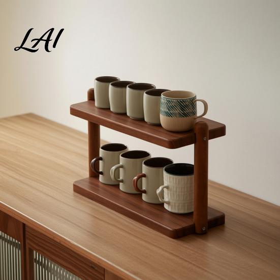 Functional Holder for Daily Items 2-Tier Desktop Storage Rack Wooden Vertical Space Saving Organizer Strong Versatile Cup Kitchen Load-Bearing