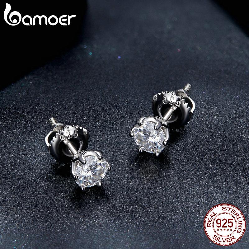 Серьги-гвоздики BAMOER с муассанитом, цвет D, блестящие серьги круглой огранки с бриллиантами, серебро 925 пробы, позолоченные для