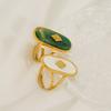 European and American fashion trend: minimalist geometric oval turquoise shell ring, a stylish and unique hip-hop stainless steel ring for women