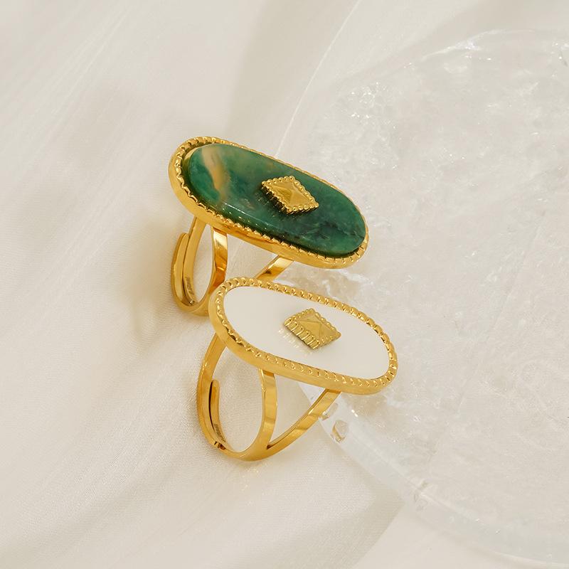 European and American fashion trend: minimalist geometric oval turquoise shell ring, a stylish and unique hip-hop stainless steel ring for women
