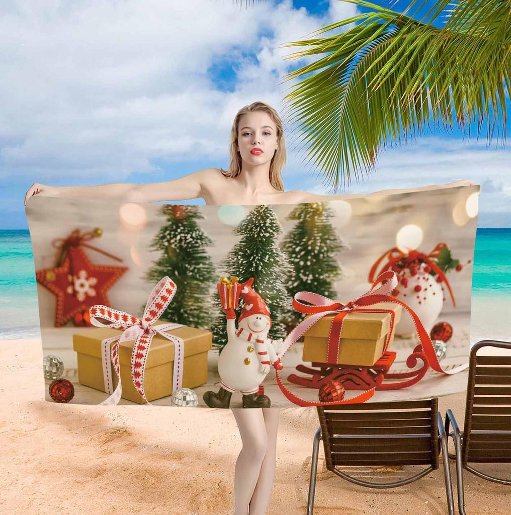 Merry Christmas Snowman Background Cute Single sided Printed Beach Towel Home Decoration Bath Towel 75x150cm Bathroom