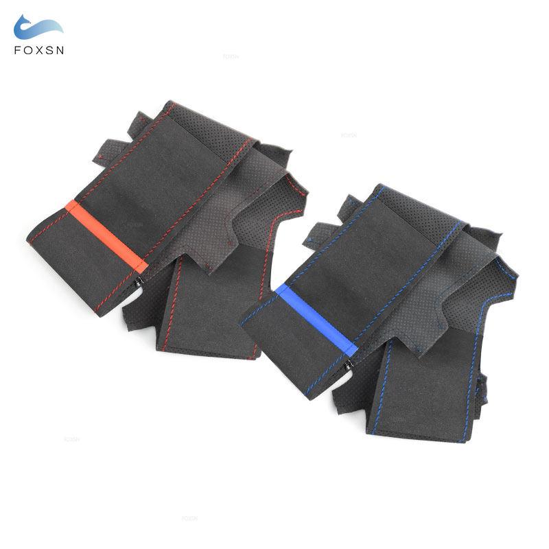 Black Suede Leather Hand Sewing Steering Wheel Cover Trim With Strips For BMW M Sport E90 320i 325i 330i 335i E87 120i 130i