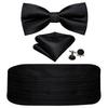 Barry.Wang Mens Cummerbund Belt and Bowtie Set Silk Pre Bow Tie Hanky Cufflink Set