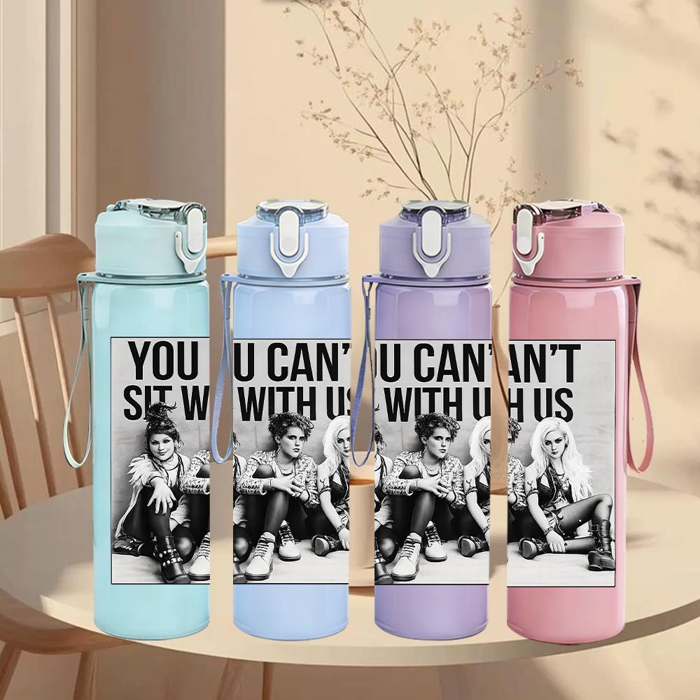 1PC You Can't Sit With Us Quote Print 750ml Color Plastic Sports Water Bottle Leakproof Flip Straw Lid Suitable for Sports Office Home Use