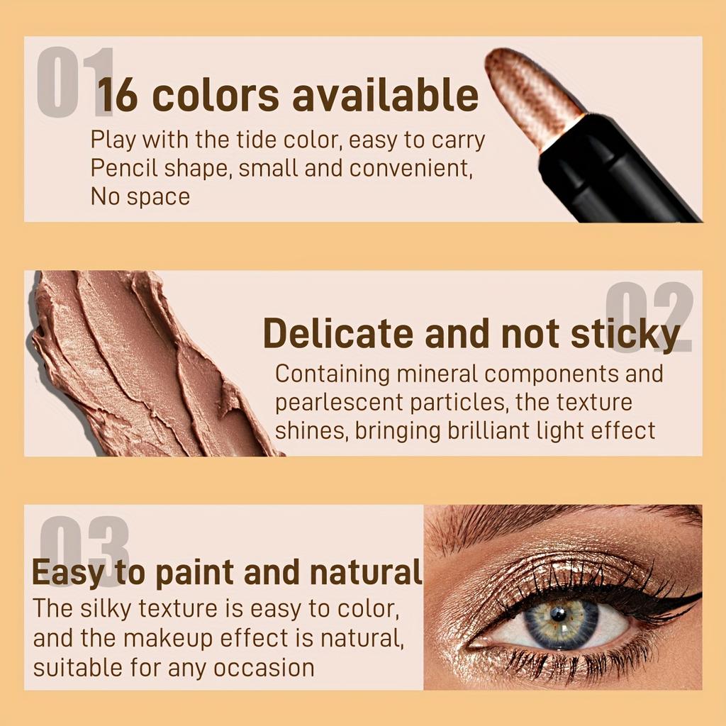 Matte & Shimmer Eyeshadow Stick Long Lasting Waterproof Eyeshadow Pencil Creaseproof Smudgeproof Easy Blend Makeup Eyeshadow Stick 16 Colors