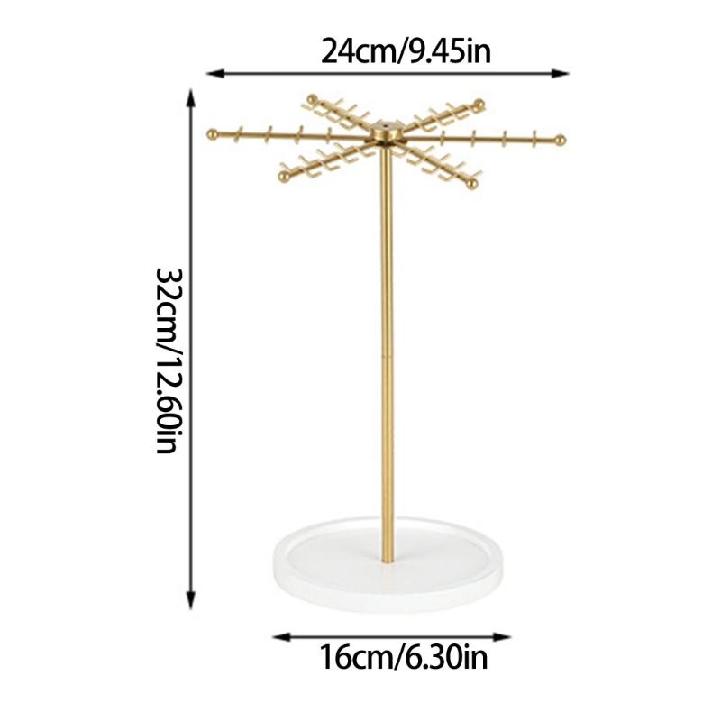 48 Hook Gold Metal Jewelry Holder With 360 Degree Rotation Large Capacity For Necklace Bracelet Storage Fashionable Gift