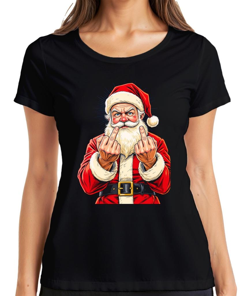 Naughty Santa Claus Middle Finger Sarcastic Funny Gift Ladies TShirt