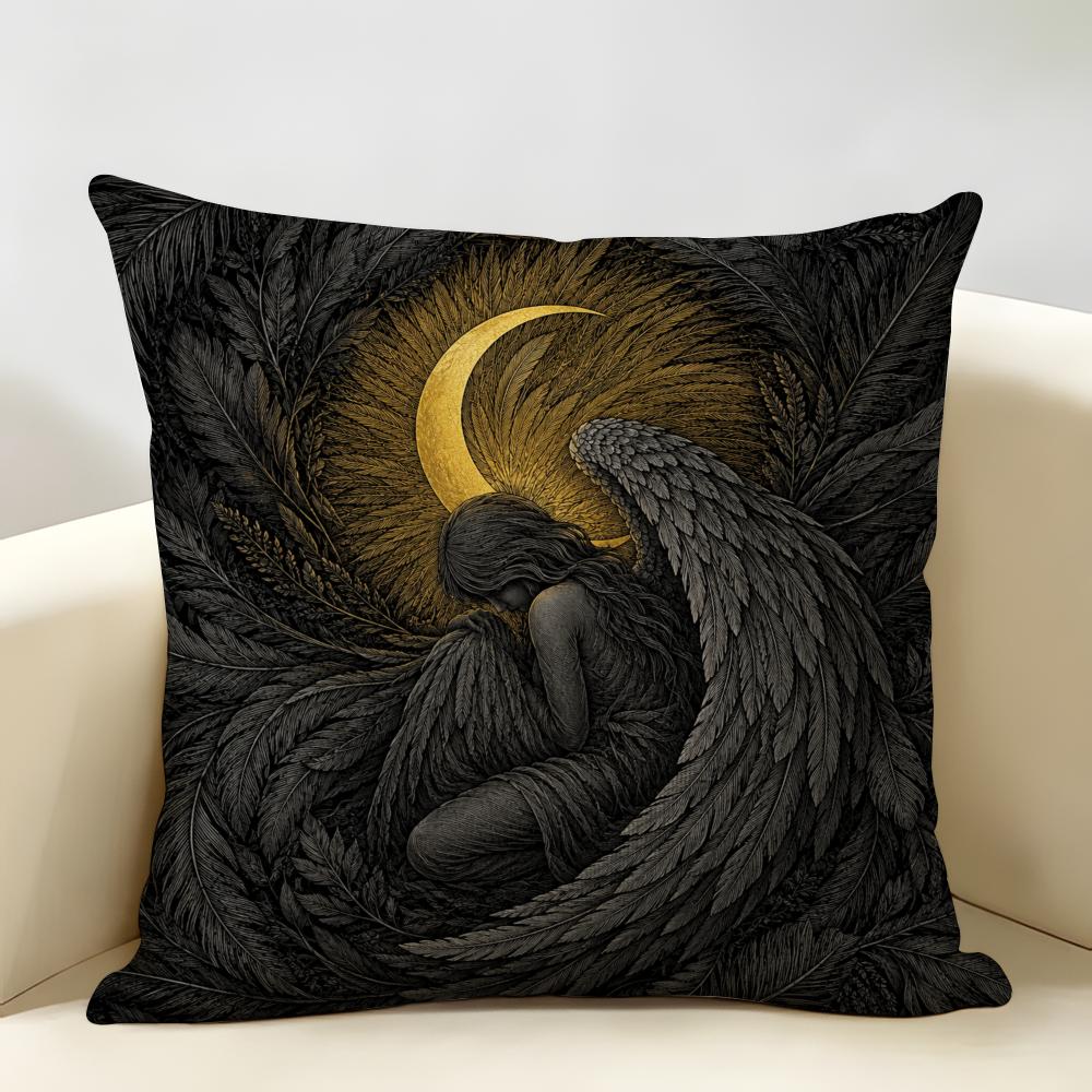 Angel Gothic Baroque Mythical Cushion Cover Durable Hypoallergenic Organic Linen Pillow Cover Short Size Washable Skin-Friendly