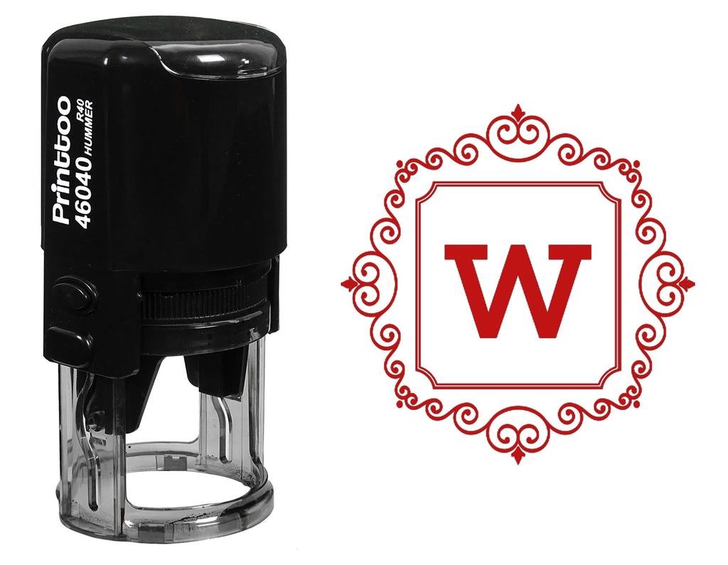 Printtoo Square Swirl Border W Alphabet Monogram Initial Office Stationery Self Inking R-40 Rubber