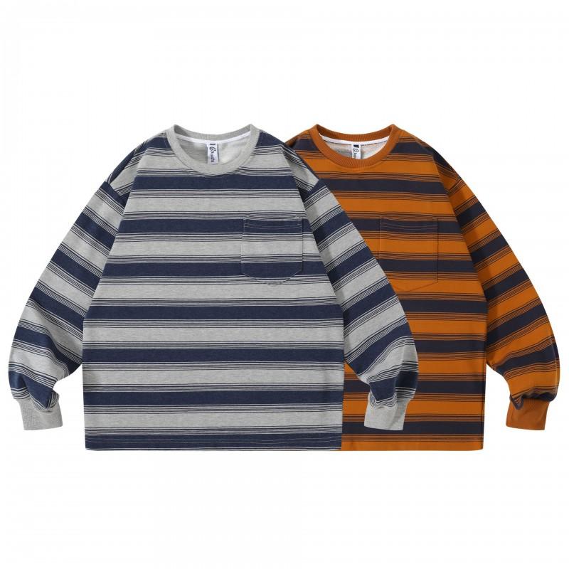 KAIZ 2026 Retro Japanese Style Striped Hoodless Sweatshirt Loose Fit Unisex Casual Top Fall