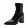 Women's Versatile Pointed-toe Leather Upper Chunky Heel Ankle Boots New Style Large Size High Heels Autumn and Winter Fashion