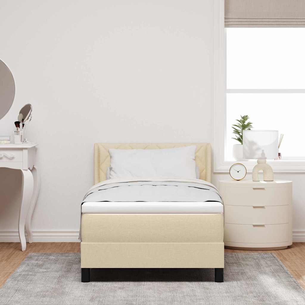 Box Spring Bed with Cushions and Headboard Cream Color 190 x 90 cm Fabric