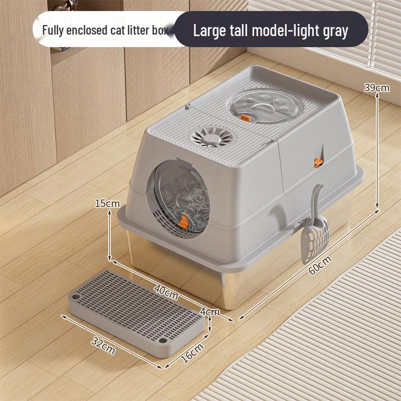 Stainless Steel Top-Entry High-Sided Cat Litter Box with Flip-Top and Anti-Splash Design