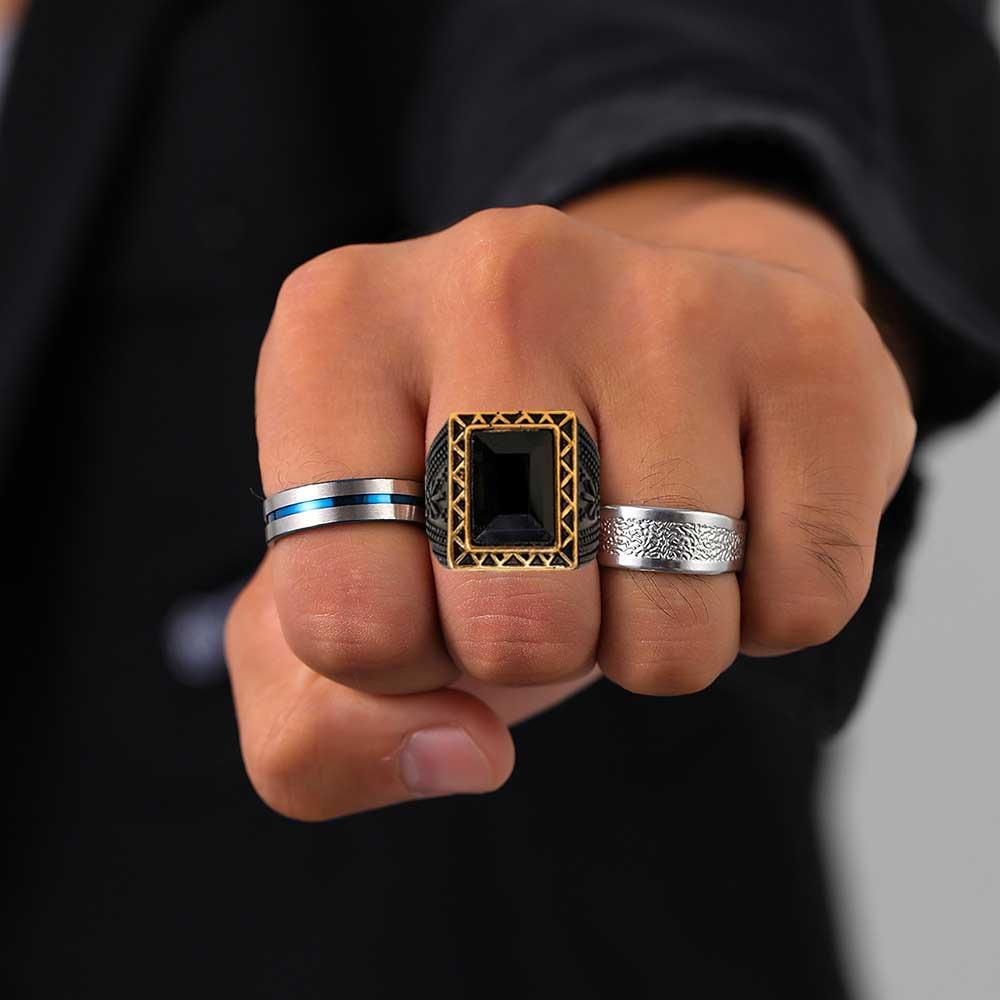 Vintage Obsidian Men's Fashion Hand Jewelry Punk Hip Hop Ring