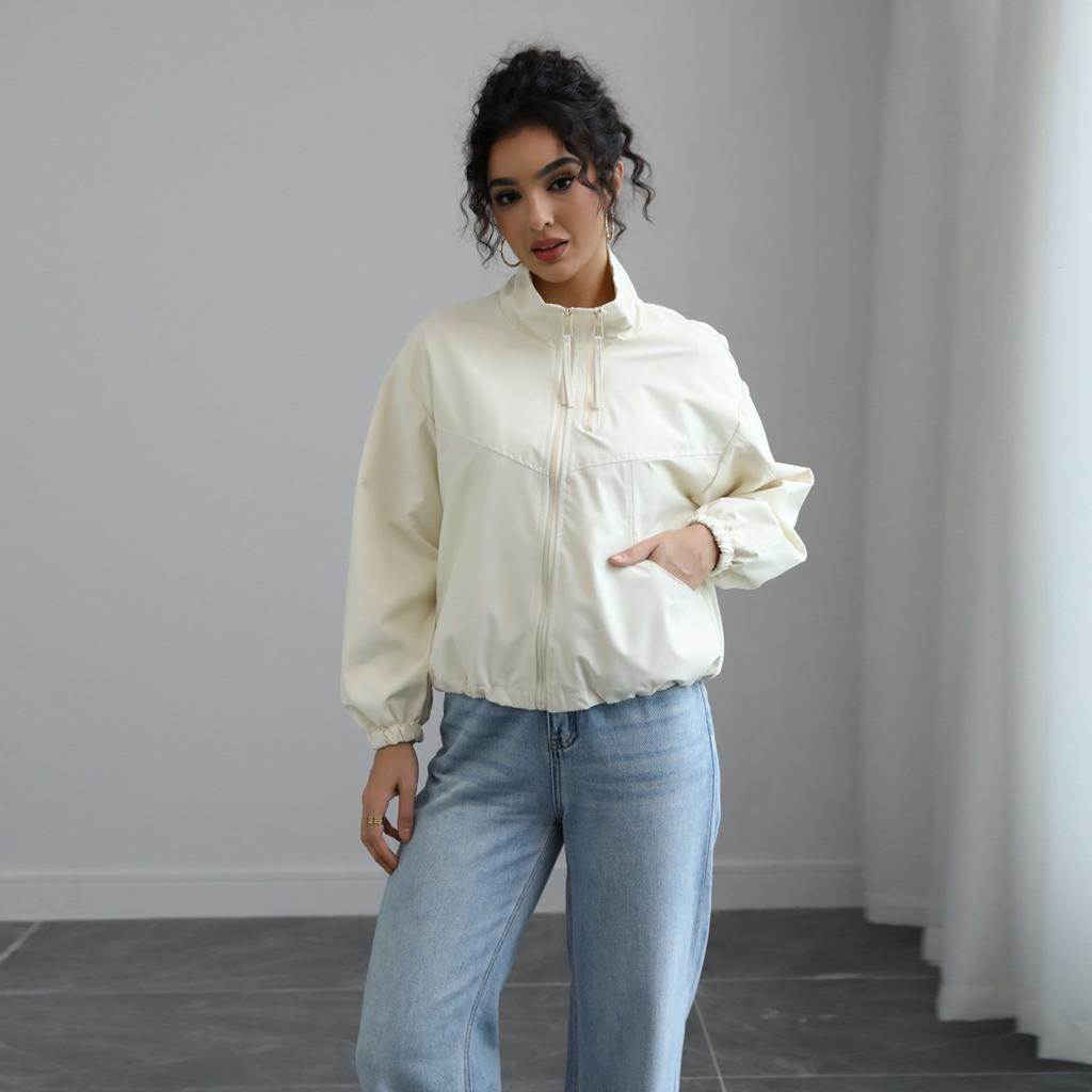 Women's Fashionable Trench Coat Short Standing Collar Thin Jacket