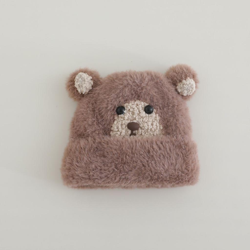 Милая Милая Кукла Медведь Плюшевая Шапка для Женщин на Осень и Зиму Новая Теплая и Утолщенная Шапка-Пуловер, Подчеркивающая Маленькое Лицо