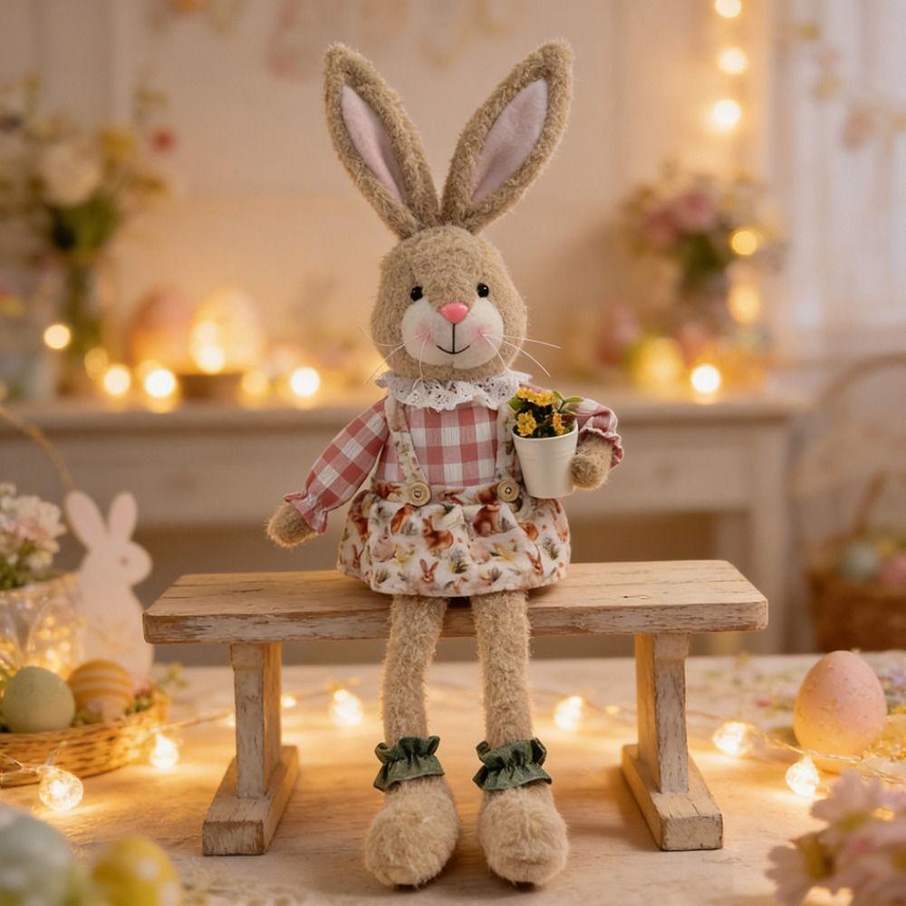 Cute Soft Bunny Plush Rustic Style Easter Decoration Items Easter Bunny Decor Table Centerpiece