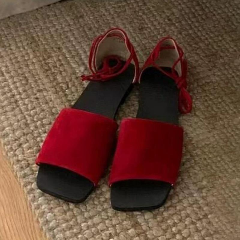 Модные Новые Летние Женские Сандалии на Плоской Подошве с Открытым Квадратным Носком, На Шнуровке, С Одной Лямкой, Универсальные, Мягкая Подошва, Нескользящие, Износостойкие