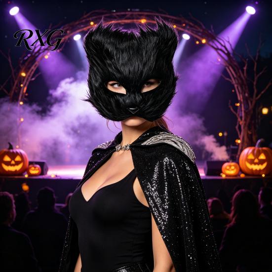 Lightweight Half-face Fox Mask Long Fur White Half Face Mask, Halloween Masquerade Cosplay Costume Accessories Elegant Fairy for Ancient Style