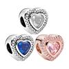 Sparkling Heart Charms S925 Sterling Silver Fit Original Bracelet DIY Jewelry for Women Birthday Mother's Day Gifts