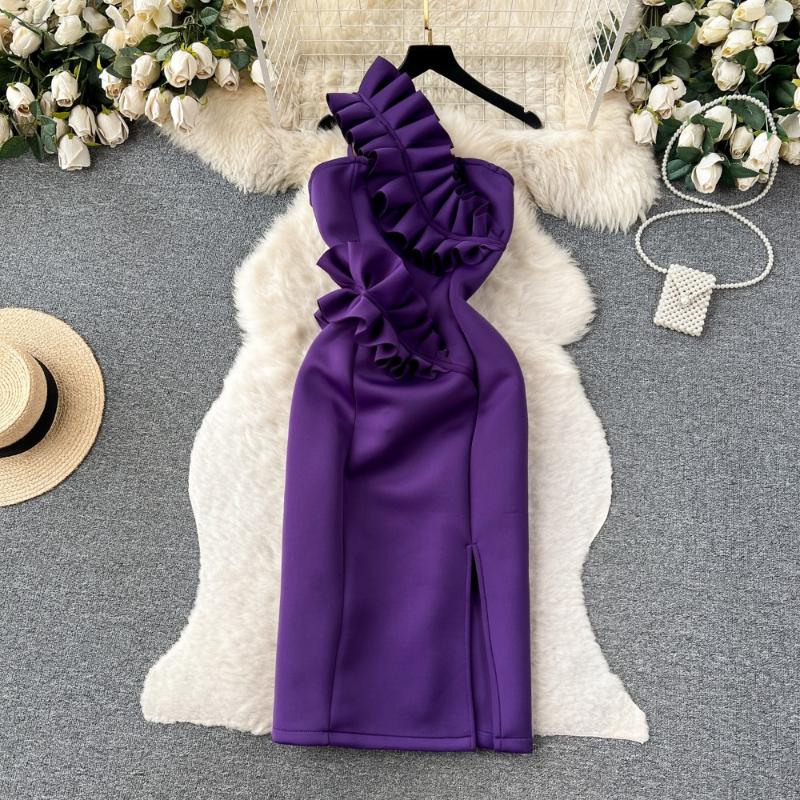 Шикарное цельное платье без бретелек с открытыми плечами, женское сексуальное платье без рукавов с плиссированными оборками, женское корейское модное винтажное вечернее платье 2025