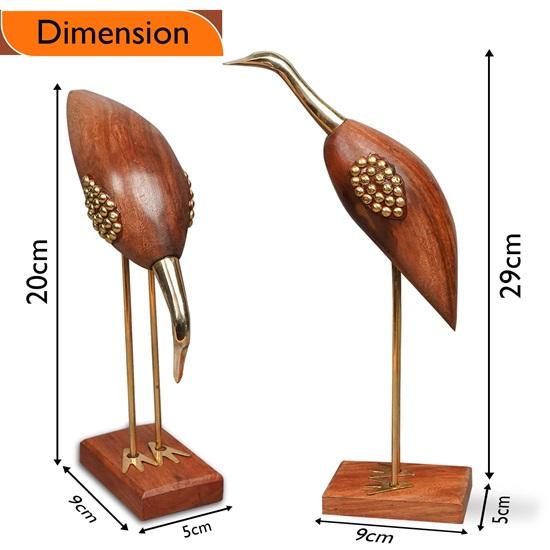 Wood and Brass Saras, Wood Antique Decorative Saras Swan Crane Love Birds Showpiece Home Decor  Set of 2