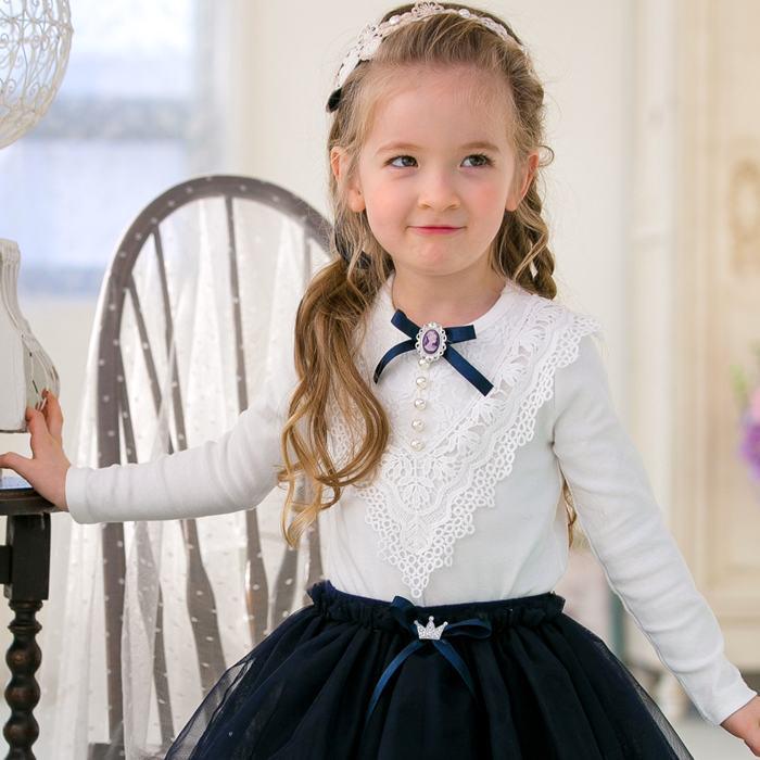 Korean Children's Lace Beaded Cotton T-shirt Top