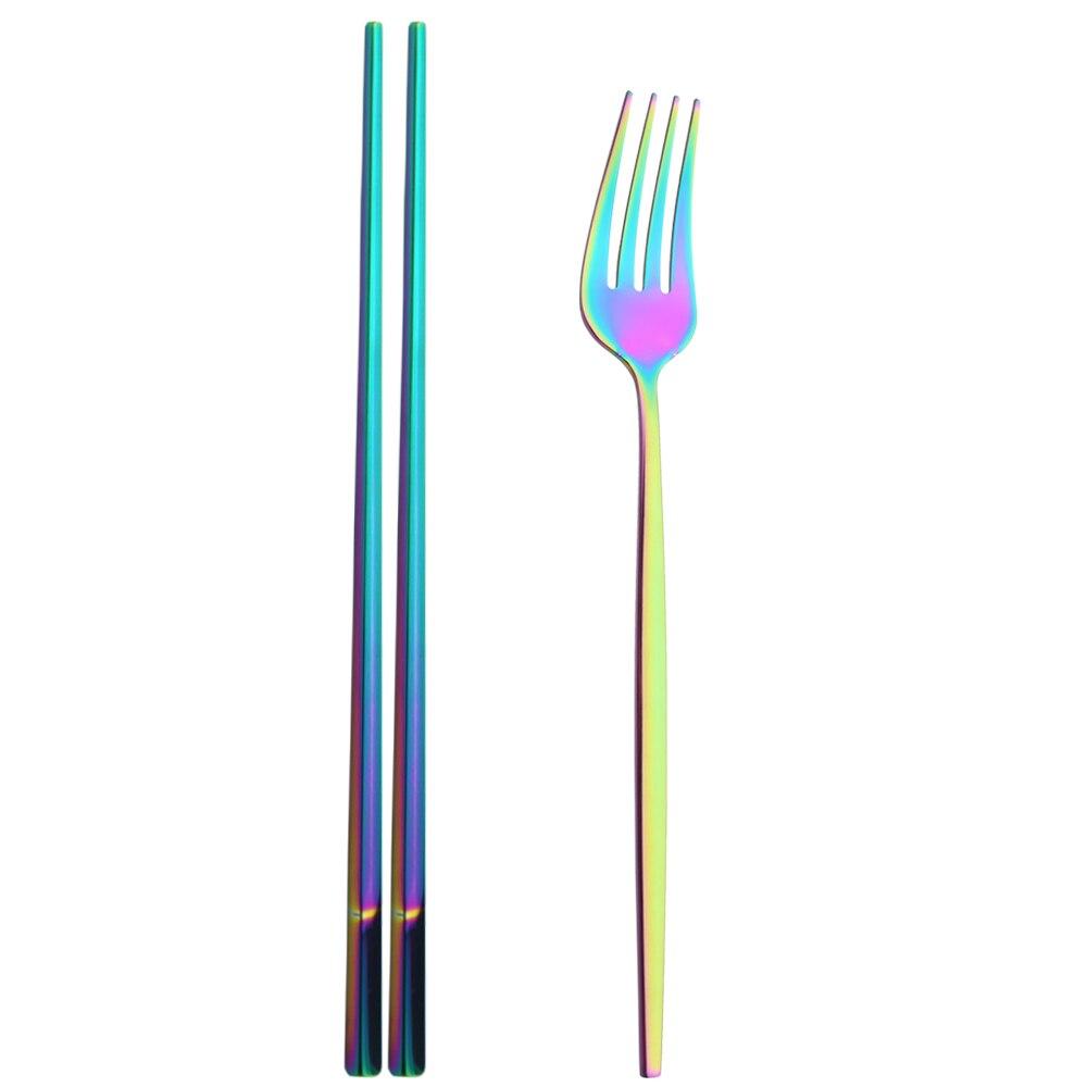 Черный набор столовых приборов из нержавеющей стали, обеденная вилка, палочки для еды, портативный набор столовой посуды, 2 шт., столовое серебро, кухонная посуда в западном стиле, домашняя посуда