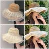 Breathable Lace Pearls Sun Cap Portable Big Brimmed Woven Cap Sweet Straw Weaving Beach Hat  Spring