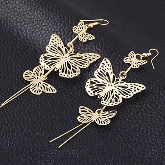 Women Punk Gold Silver Color Long Dangle Drop Butterfly Earrings Hook Eardrops ARI