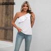 Summer Women's Tops Ruffle Wide Straps Solid Colour Vest Strapless Simple Peplum Slanted Tops
