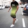 Men's T-shirt 3D Printed Gradient Suit Leopard Print Summer Comfortable Versatile Round Neck Top Shorts Casual Two-piece Set