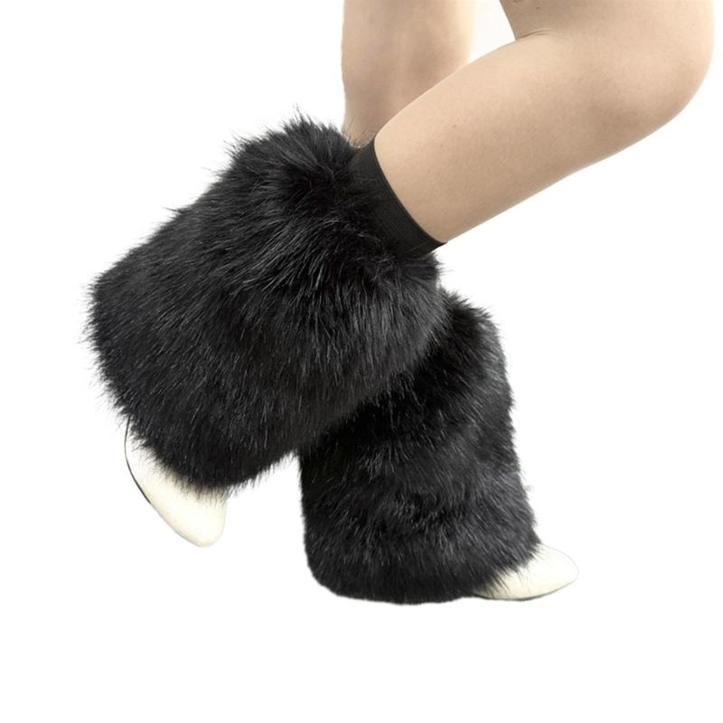 Women Furs Leg Warmer Winter Furry Long Boot Cuffs Fuzzy Shoe Cover Party Costume for Holiday Festival Performances Play