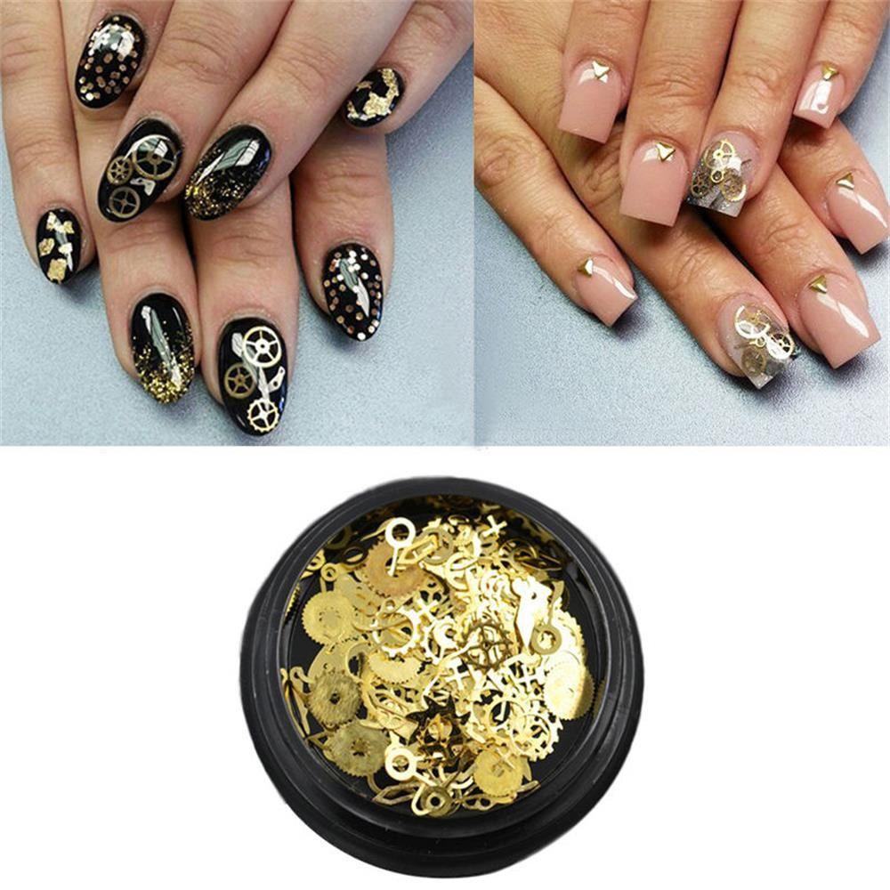 Punk DIY Tips Time Gear 3D Flakes Nail Sequins Manicure Decor Hollow Metallic
