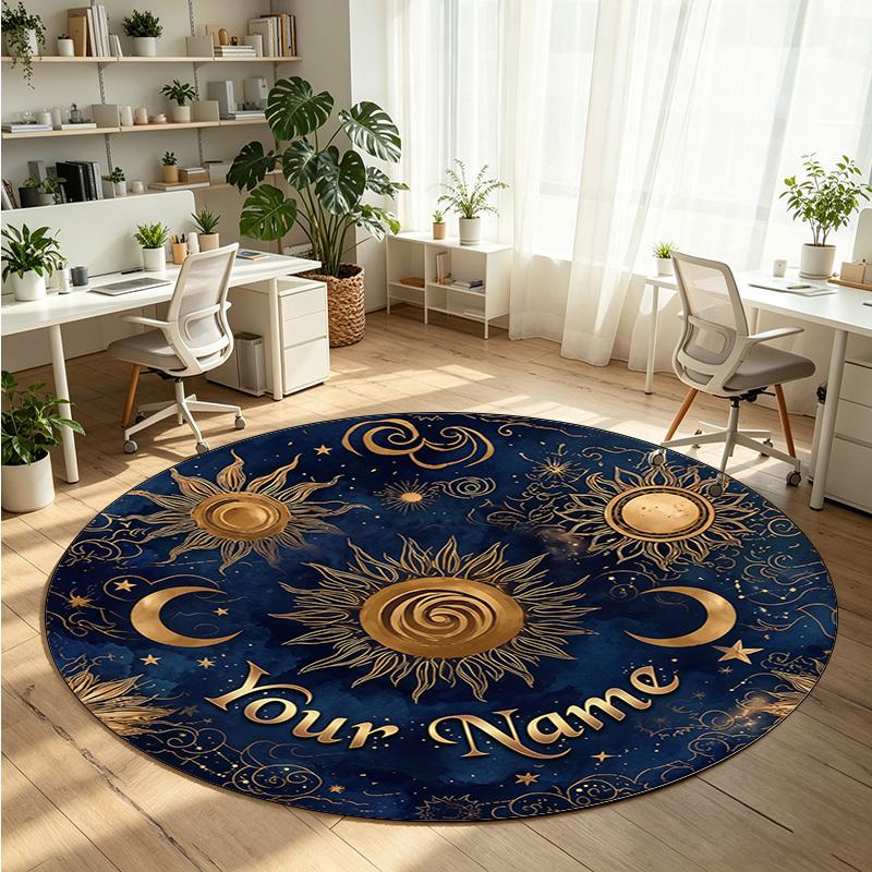 Space Celestial (59) Theme Round Crystal Velvet Rug Custom Name Text Personalized Floor Mat Home Decor Non Slip Crystal Carpet