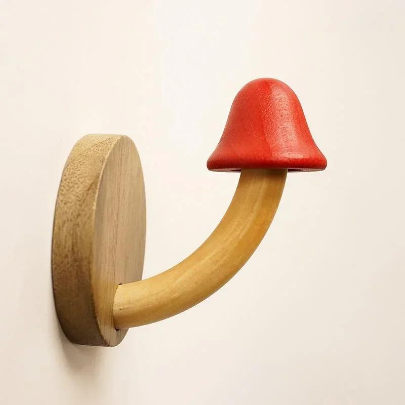 1 Pcs Creative Wooden Mushroom Clothes And Caps Hook Bathroom Clothes Hanger Self Adhesive Wall Hanger Organize Storage Hook