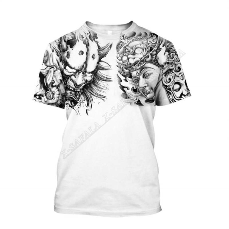Японская футболка Harajuku Oni Samurai Skull с 3D принтом, высококачественная футболка из молочного волокна, мужская повседневная футболка, дышащий быстросохнущий летний топ