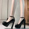 Fashion 2025 Spring Thick Heel Women Mary Jane Shoes Fashion Ankle Strap Ladies Elegant Wedding Party Pumps