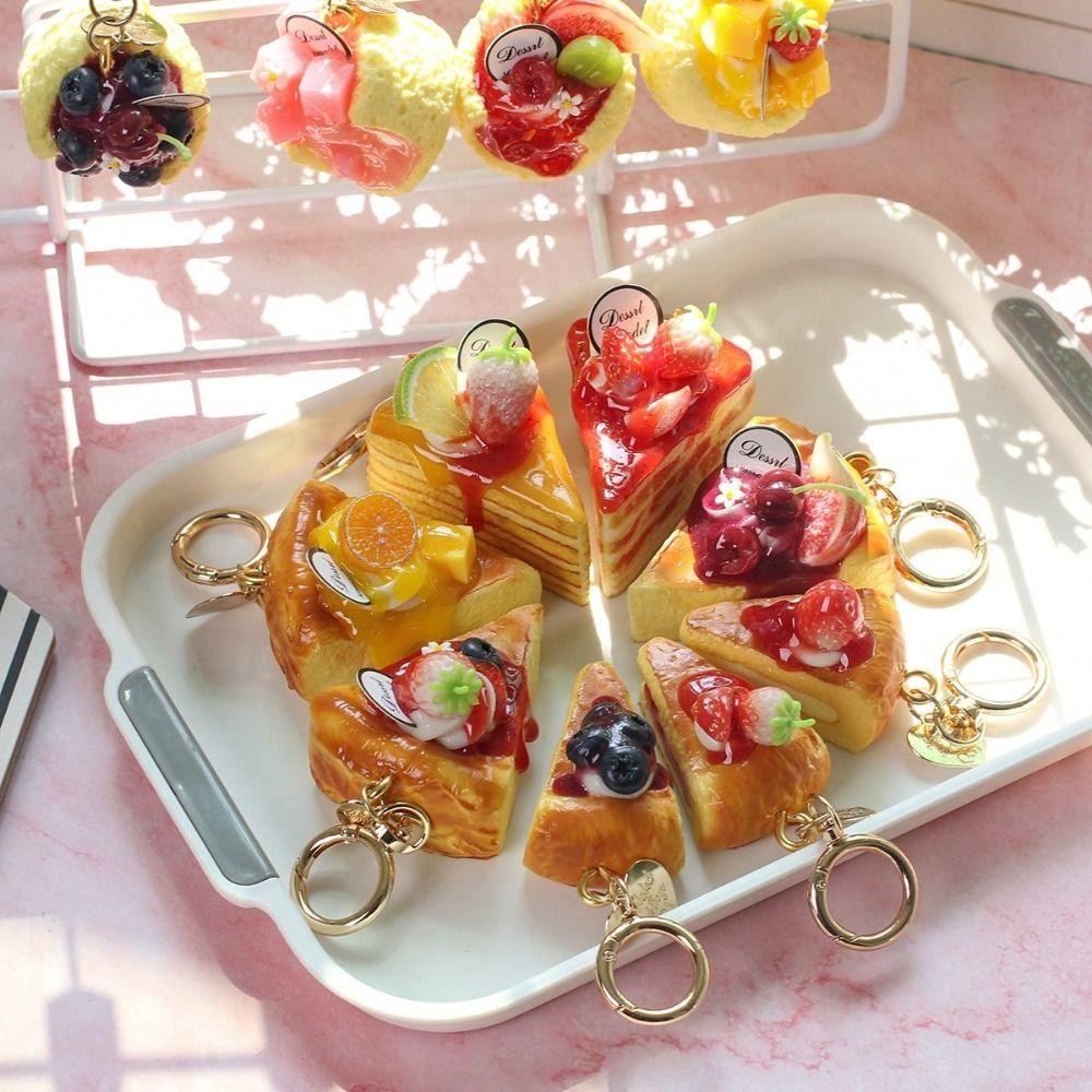 Slow Rebound Strawberry Mille-Crêpe Cake Keychain Simulation Food Shape Stress Toy Home Office
