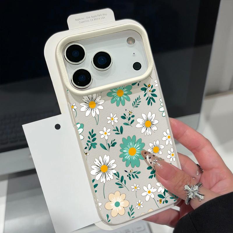 Чехол с рисунком ромашек в мультяшном стиле для iPhone 17 Pro Max iPhone 16 15 14 13 Pro Max 11 17e 16e Роскошная кожаная текстура Мягкий силикон Матовое покрытие
