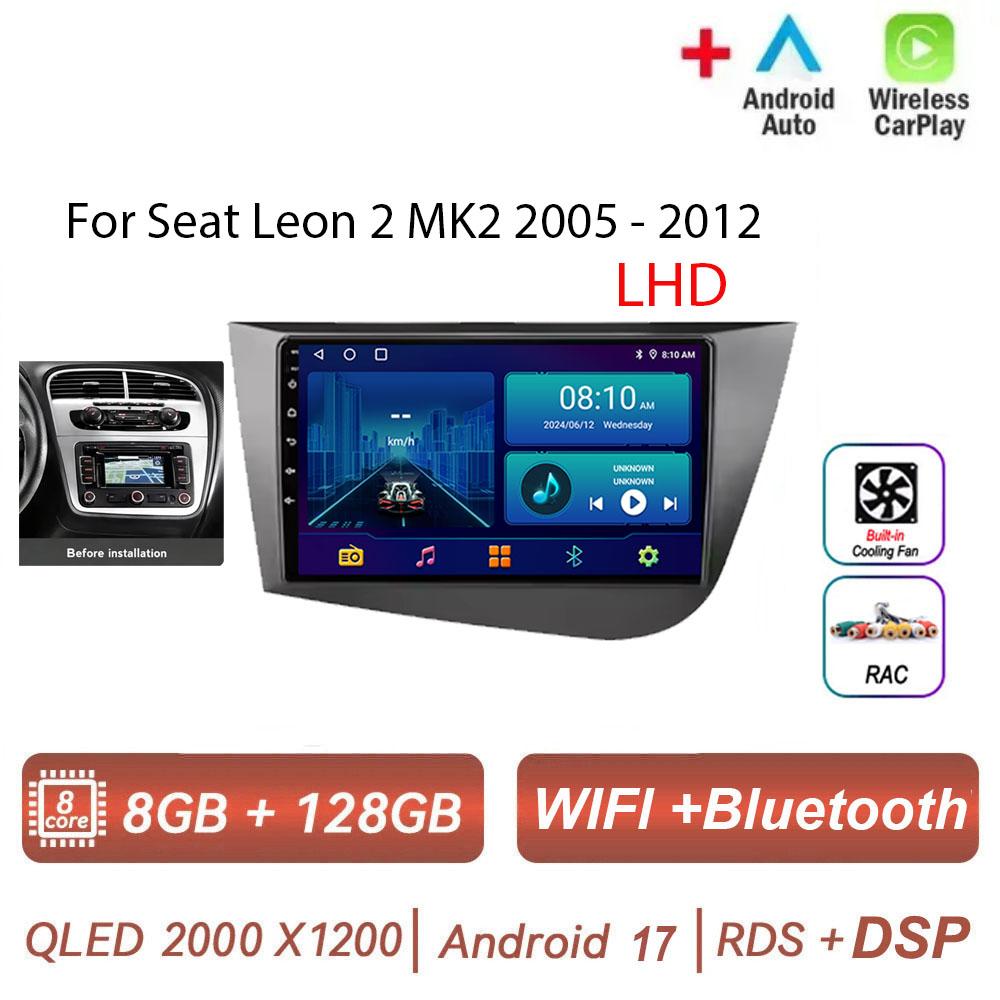 Autoradio Android 17 pour Seat Leon 2 MK2 2005 - 2012 Lecteur Multimédia Carplay Sans Fil Autoradio Unité Principale Vidéo Navigation GPS DSP
