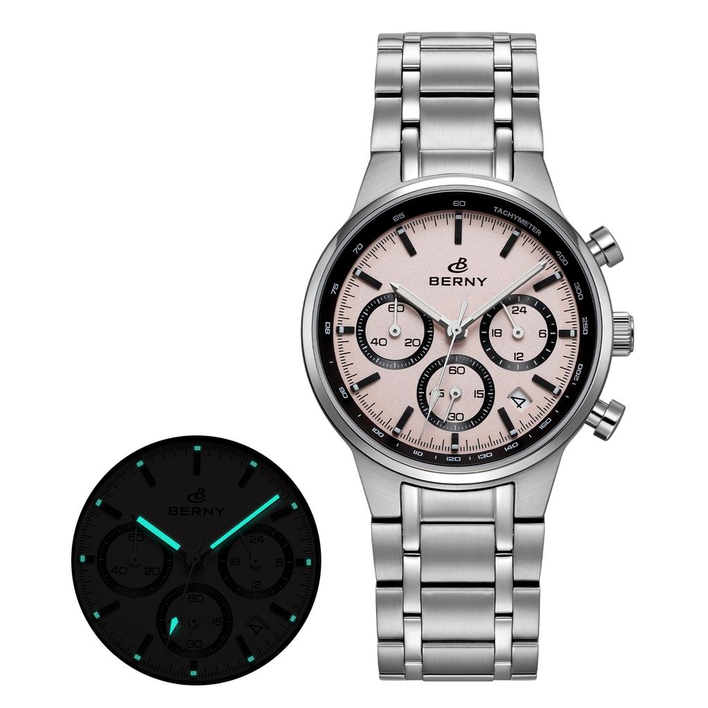 BERNY Top Men's Chronograph Watches Quartz Wristwatches Sapphire Stainless Steel Waterproof Fashion Panda Dial Watches for Men