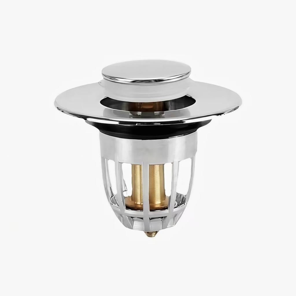 Rebound Drain Plug Filter Basin Pop-Up Chrome Sink Universal Filter With Hair Catcher Bathroom Sink Drain Plug Easy To Push