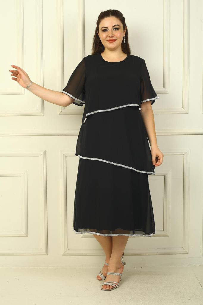 Женское трехслойное шифоновое платье больших размеров с короткими рукавами на подкладке с камнями