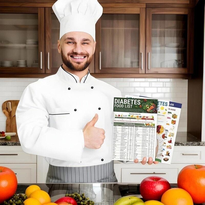 3 шт./комплект Список продуктов для диабетиков Руководство по здоровому питанию Таблица продуктов для контроля глюкозы Планы Руководства GZW