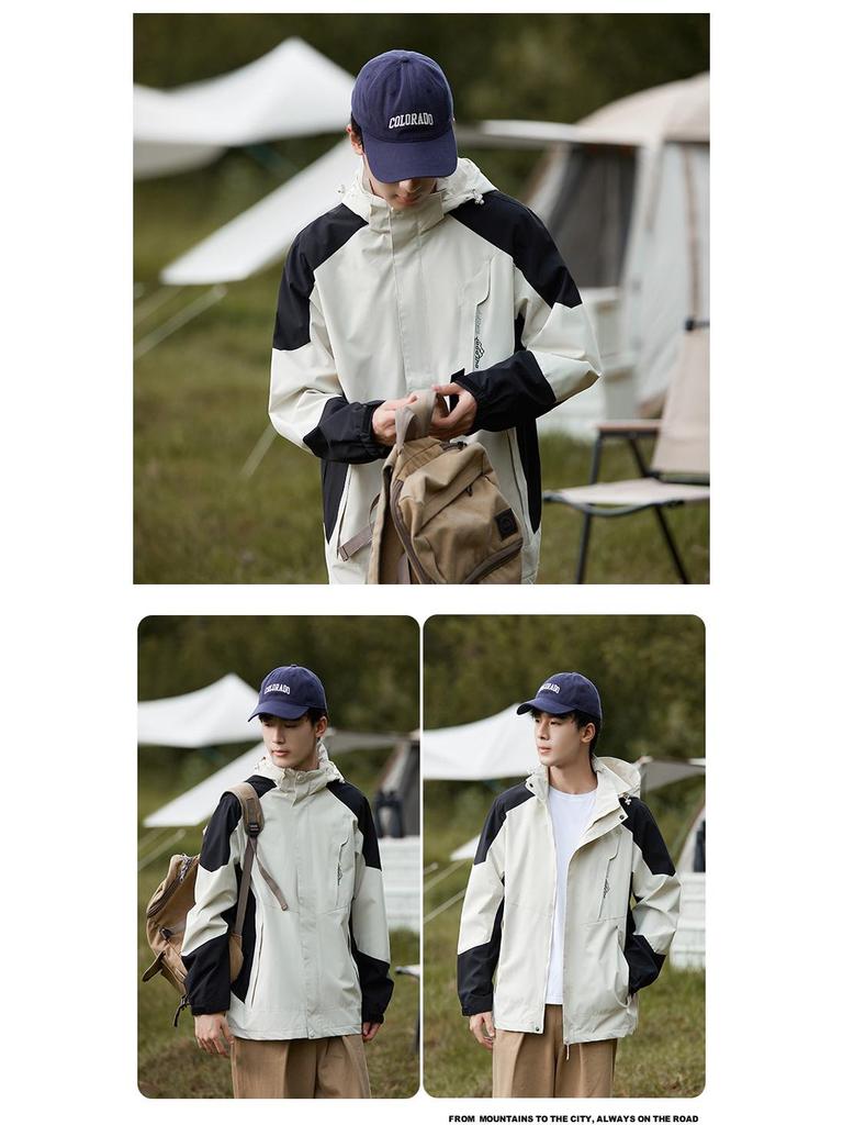 2023 New Outdoor Color Block Windbreaker: Unisex Trendy Windproof Jacket for Spring & Autumn Camping and Mountaineering.