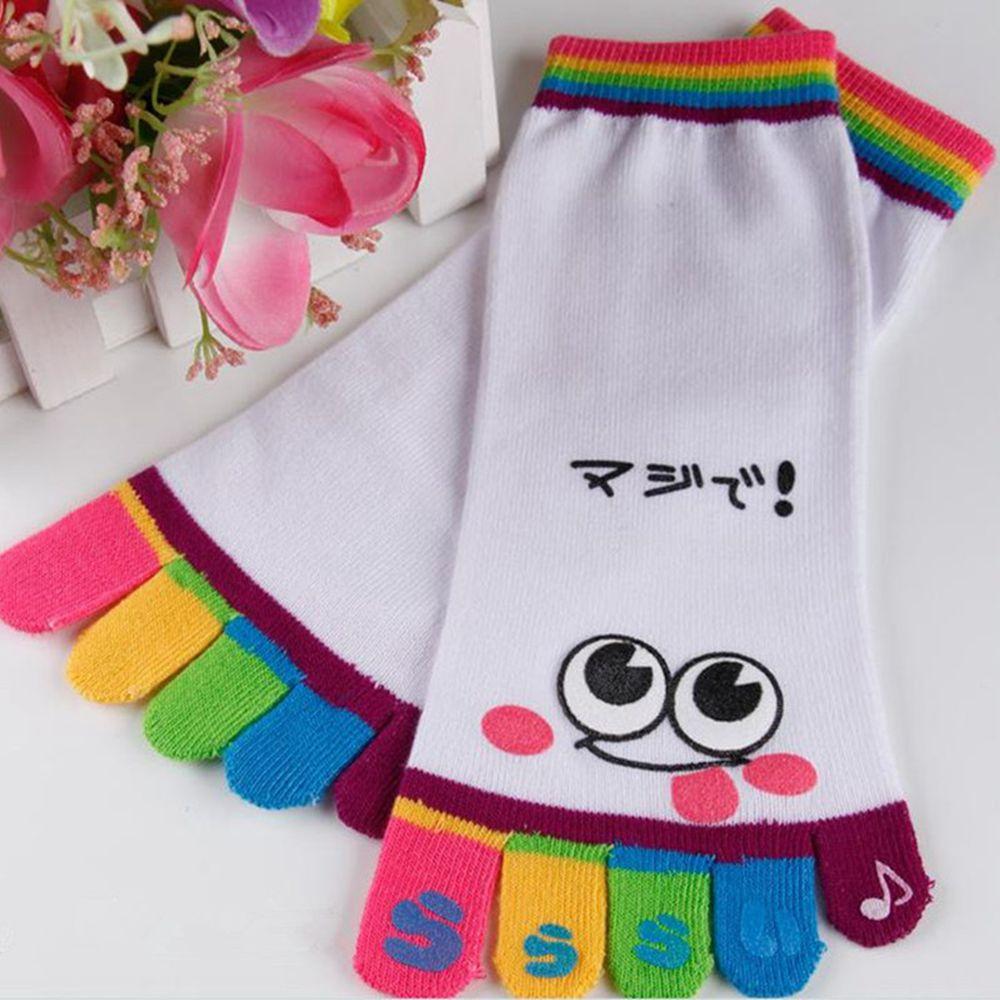 Color Random Fashion Sports Trainer Toe Socks Cotton Five Finger Cartoon Smile