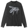 Streetwear Bee Graphic Washed Black T-Shirt Cotton Unisex Tops Tees Plus Size Long T Shirt