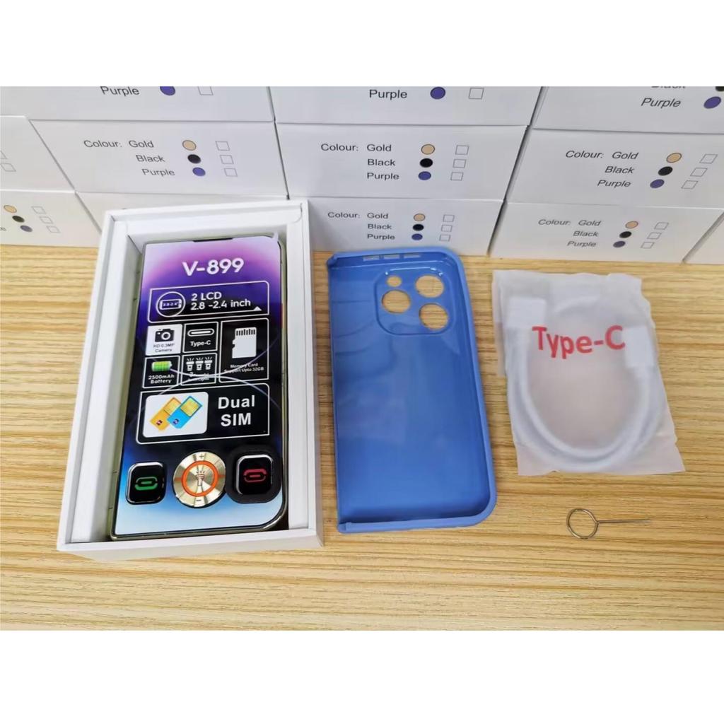 V-899 2G складной мобильный телефон 2,8-дюймовый двойной экран 32 МБ ОЗУ 64 МБ ПЗУ MTK6261A две SIM-карты 3,0-мегапиксельная камера Type-C FM Mp4 Torch мобильный телефон